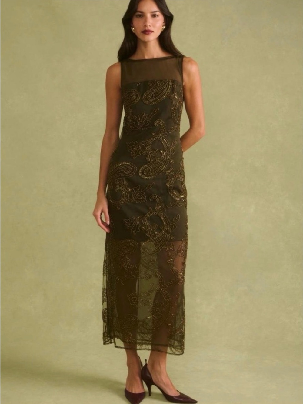 Sheer midi holiday party dress
